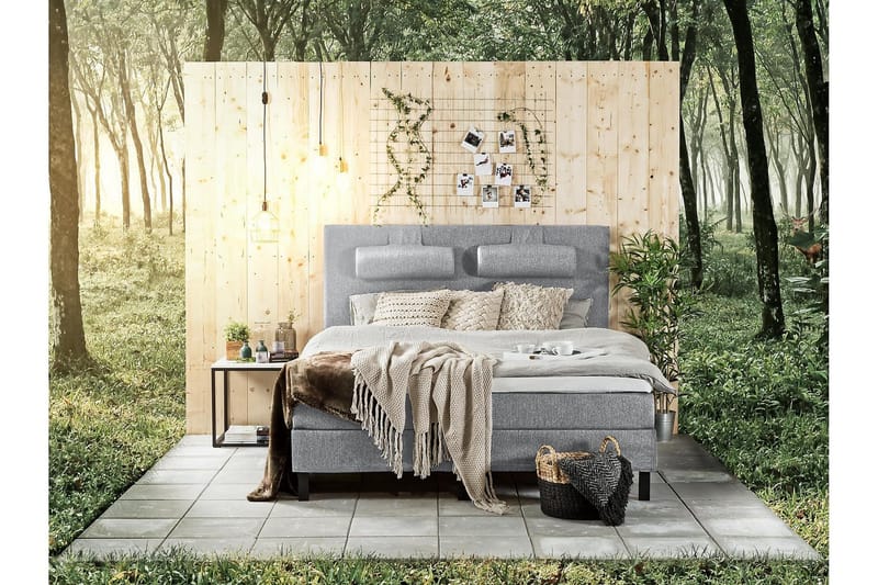 Lucky Komplett Sengepakke 160x200 Skum Glatt Sengegavl - Nakkepute Stor Mellangrå - Møbler - Senger - Kontinentalsenger