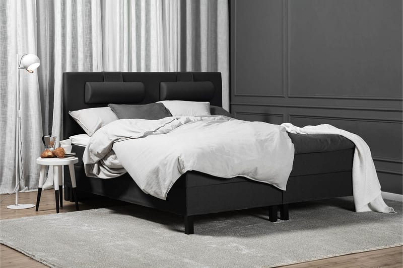 Lucky Komplett Sengepakke 160x200 Skum Glatt Sengegavl - Nakkepute Stor Svart/Grå - Møbler - Senger - Kontinentalsenger