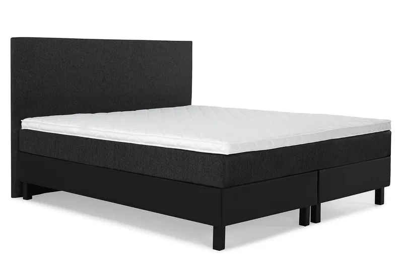 Lucky Komplett Sengepakke 160x200 Skum Glatt Sengegavl - Svart/Grå/PU - Møbler - Senger - Kontinentalsenger