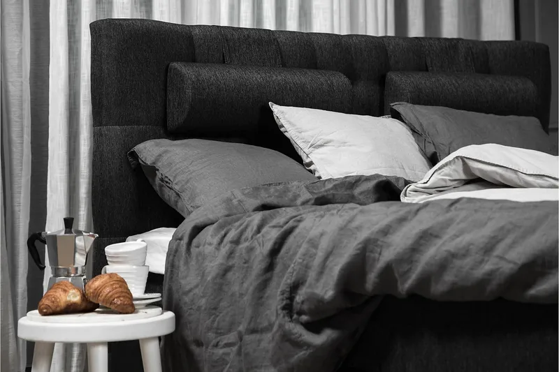 Lucky Komplett Sengepakke 180x200 Lateks Diamant Sengegavl - Nakkepute Stor Svart/Grå/PU - Møbler - Senger - Kontinentalsenger