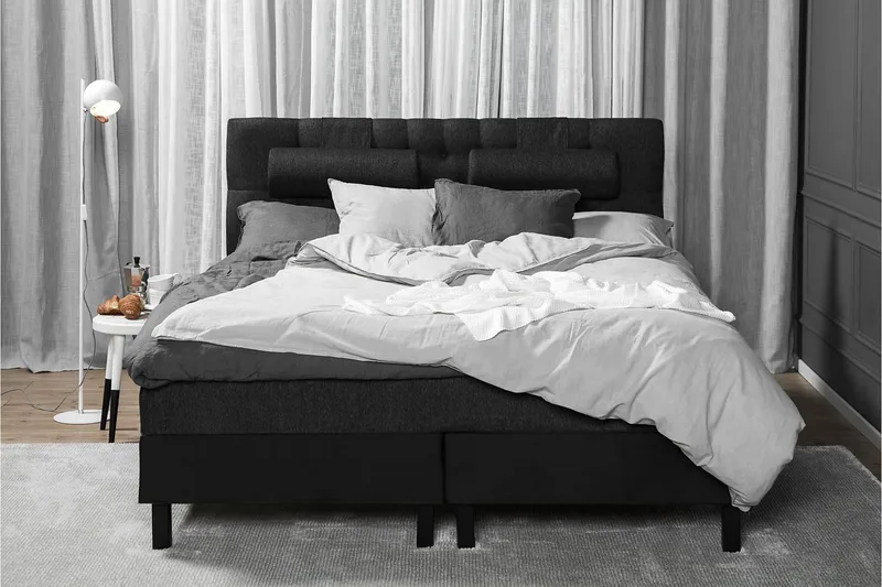 Lucky Komplett Sengepakke 180x200 Lateks Diamant Sengegavl - Nakkepute Stor Svart/Grå/PU - Møbler - Senger - Kontinentalsenger