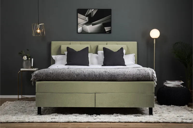 Lucky Komplett Sengepakke 180x200 Lateks Glatt Sengegavl - Nakkepute Liten Grønn - Møbler - Senger - Kontinentalsenger