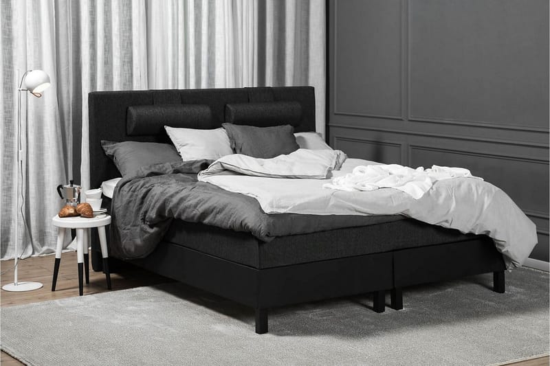 Lucky Komplett Sengepakke 180x200 Lateks Glatt Sengegavl - Nakkepute Liten Svart/Grå/PU - Møbler - Senger - Kontinentalsenger