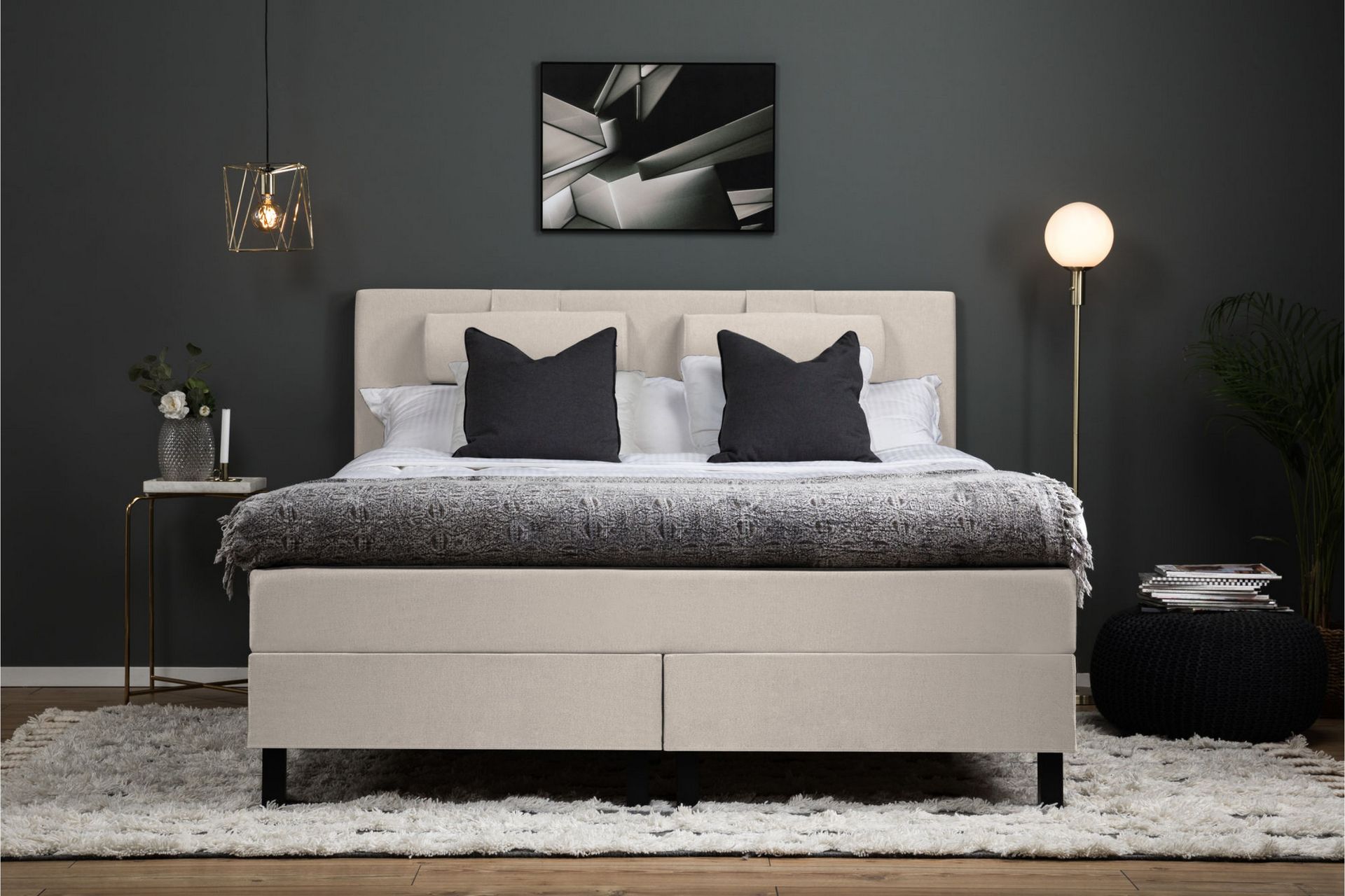 Lucky Komplett Sengepakke 180x200 Lateks Glatt Sengegavl - Nakkepute Stor Beige - Møbler - Senger - Komplett sengepakke