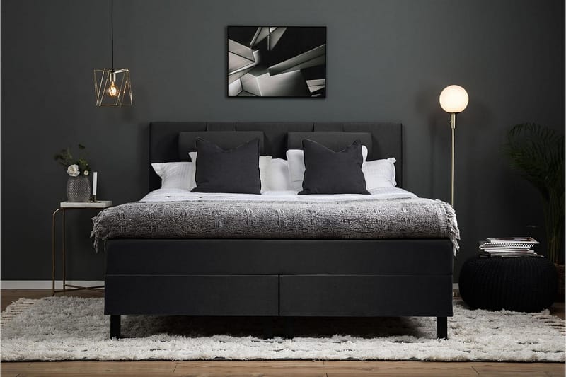 Lucky Komplett Sengepakke 180x200 Lateks Glatt Sengegavl - Svart/Grå - Møbler - Senger - Kontinentalsenger