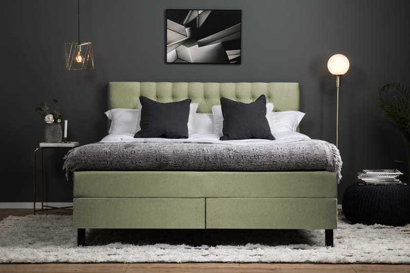 Lucky Komplett Sengepakke 180x200 Memory Diamant Sengegavl - Grønn - Møbler - Senger - Kontinentalsenger