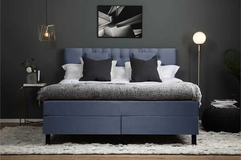 Lucky Komplett Sengepakke 180x200 Memory Diamant Sengegavl - Nakkepute Liten Mørkeblå - Møbler - Senger - Kontinentalsenger