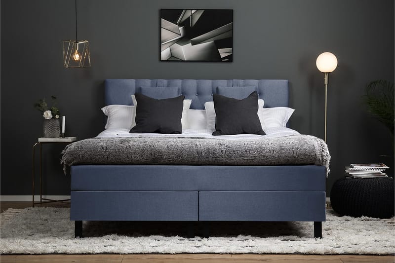 Lucky Komplett Sengepakke 180x200 Memory Diamant Sengegavl - Nakkepute Liten Mørkeblå - Møbler - Senger - Kontinentalsenger