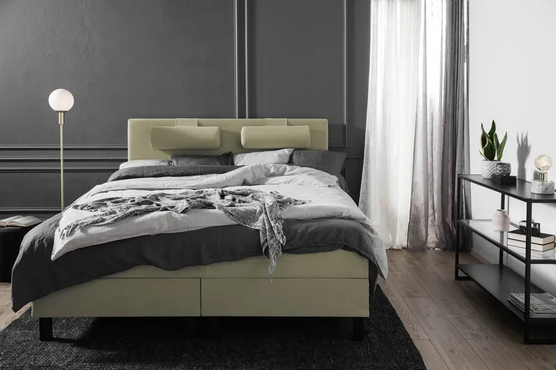 Lucky Komplett Sengepakke 180x200 Memory Glatt Sengegavl - Grønn - Møbler - Senger - Kontinentalsenger