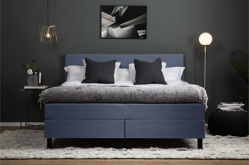 Lucky Komplett Sengepakke 180x200 Memory Glatt Sengegavl - Mørkeblå - Møbler - Senger - Kontinentalsenger