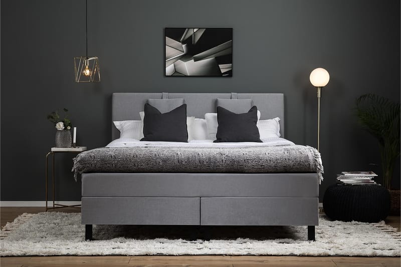 Lucky Komplett Sengepakke 180x200 Memory Glatt Sengegavl - Nakkepute Liten Mellomgrå - Møbler - Senger - Komplett sengepakke