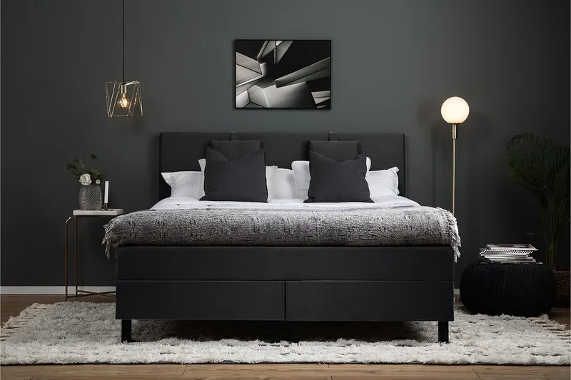 Lucky Komplett Sengepakke 180x200 Memory Glatt Sengegavl - Nakkepute Liten Svart/Grå - Møbler - Senger - Kontinentalsenger