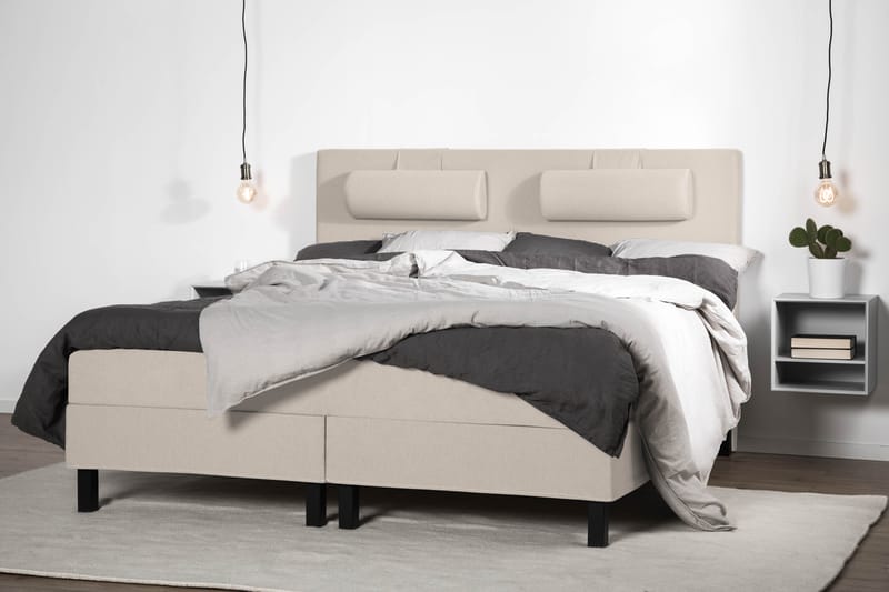 Lucky Komplett Sengepakke 180x200 Memory Glatt Sengegavl - Nakkepute Stor Beige - Møbler - Senger - Komplett sengepakke