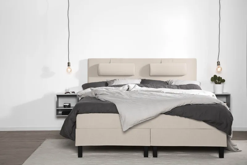 Lucky Komplett Sengepakke 180x200 Memory Glatt Sengegavl - Nakkepute Stor Beige - Møbler - Senger - Kontinentalsenger