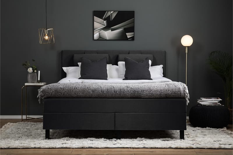 Lucky Komplett Sengepakke 180x200 Memory Glatt Sengegavl - Nakkepute Stor Svart/Grå - Møbler - Senger - Komplett sengepakke