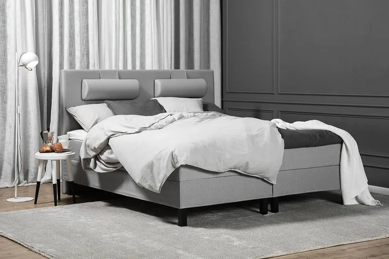 Lucky Komplett Sengepakke 180x200 Skum Glatt Sengegavl - Nakkepute Stor Mellangrå - Møbler - Senger - Kontinentalsenger