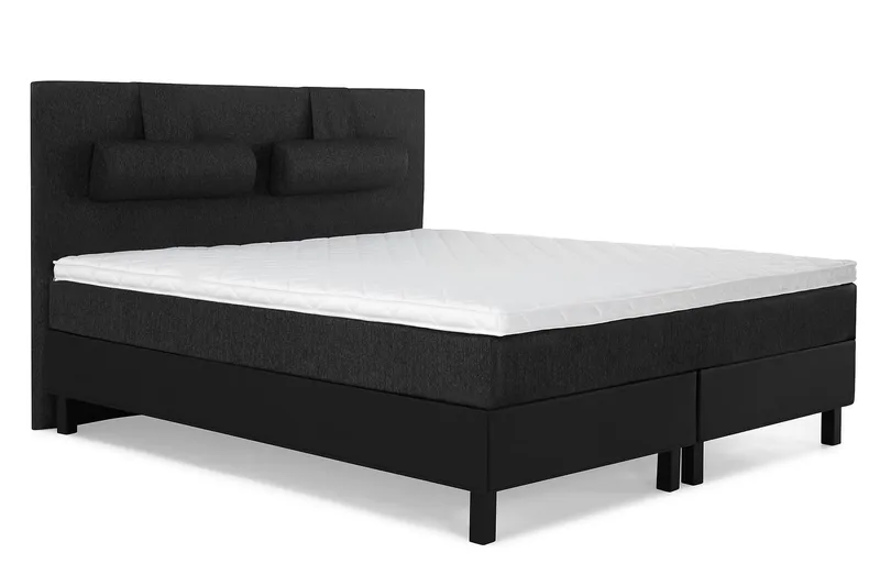Lucky Komplett Sengepakke 180x200 Skum Glatt Sengegavl - Nakkepute Stor Svart/Grå/PU - Møbler - Senger - Kontinentalsenger