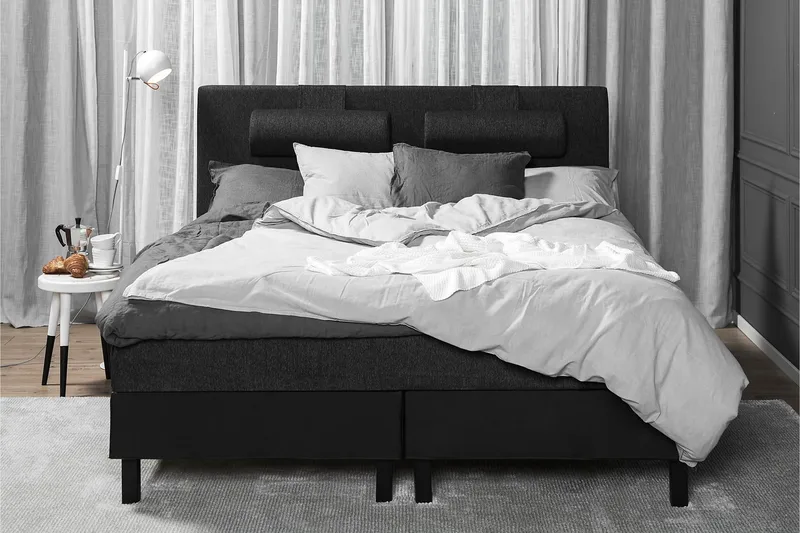 Lucky Komplett Sengepakke 180x200 Skum Glatt Sengegavl - Nakkepute Stor Svart/Grå/PU - Møbler - Senger - Kontinentalsenger