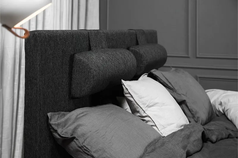 Lucky Komplett Sengepakke 180x200 Skum Glatt Sengegavl - Nakkepute Stor Svart/Grå/PU - Møbler - Senger - Kontinentalsenger