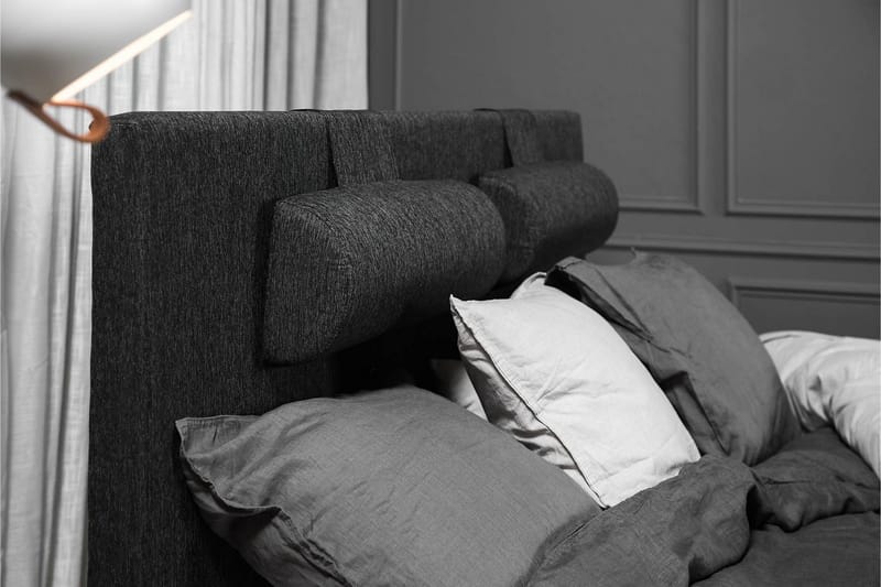 Lucky Komplett Sengepakke 180x200 Skum Glatt Sengegavl - Nakkepute Stor Svart/Grå/PU - Møbler - Senger - Kontinentalsenger