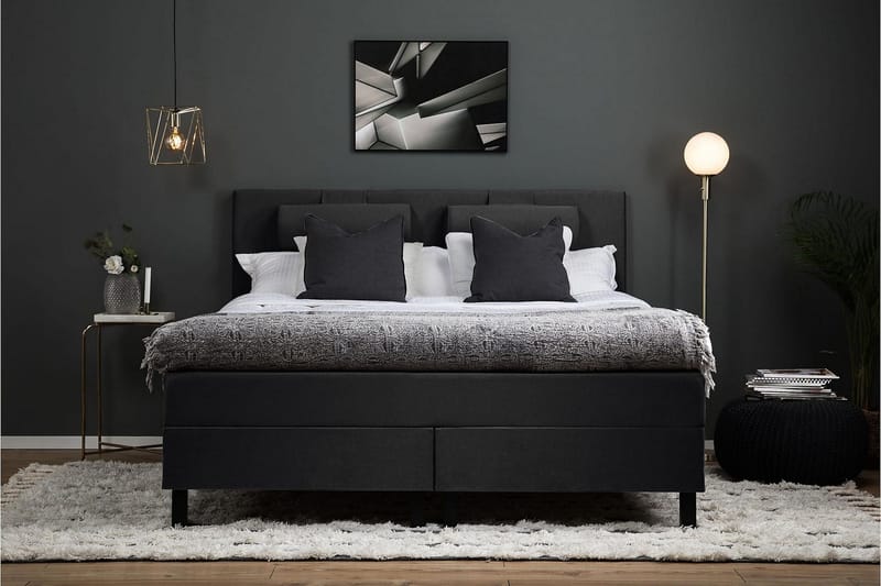 Lucky Komplett Sengepakke 180x200 Skum Glatt Sengegavl - Svart/Grå - Møbler - Senger - Kontinentalsenger