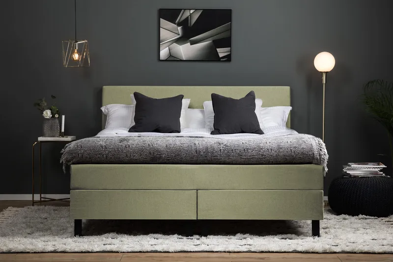 Lucky Komplett Sengepakke 180x200 Polyeter Glatt Sengegavl - Grønn - Møbler - Senger - Kontinentalsenger