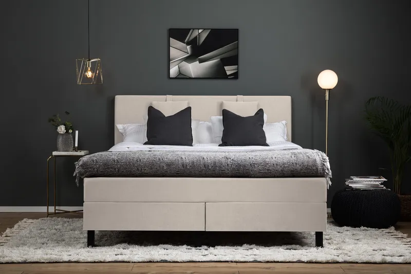 Lucky Komplett Sengepakke 180x200 Polyeter Glatt Sengegavl - Nakkepute Liten Beige - Møbler - Senger - Kontinentalsenger