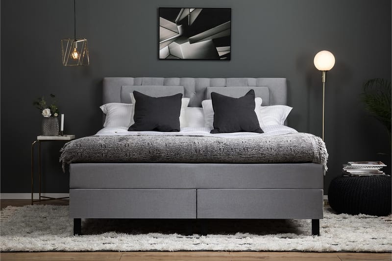 Lucky Komplett Sengpakke 180x200 cm Kontinentalseng med Sengegavl - Grå - Møbler - Senger - Kontinentalsenger