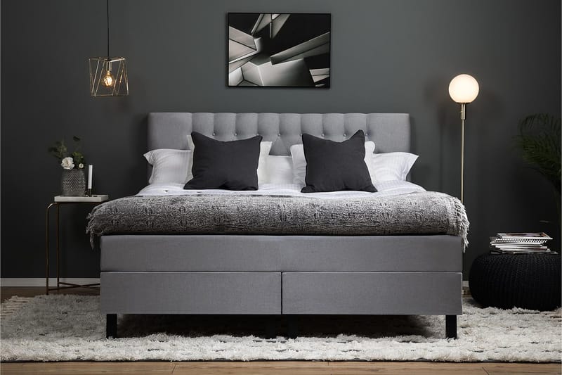 Lucky Komplett Sengpakke 180x200 cm Memory Diamant Sengegavl - Mellangrå - Møbler - Senger - Kontinentalsenger