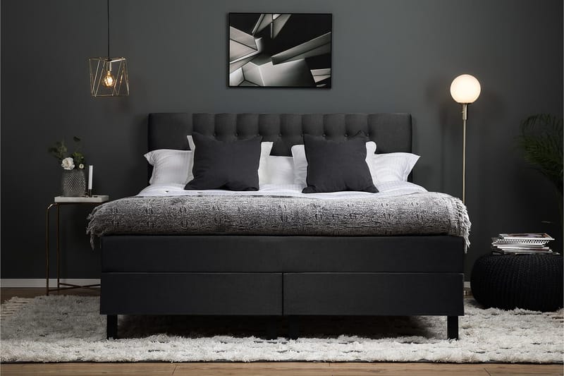 Lucky Komplett Sengpakke 180x200 cm Polyeter Diamant Sengegavl - Svart / Mørkgrå - Møbler - Senger - Kontinentalsenger