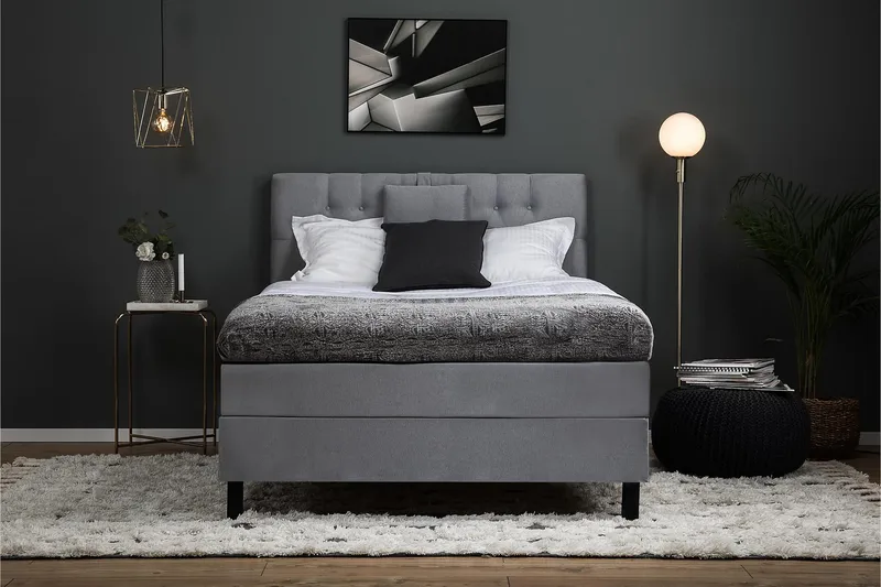 Lucky Komplett Sengpakke Kontinentalseng med Sengegavl 120x200 cm - Grå - Møbler - Senger - Kontinentalsenger