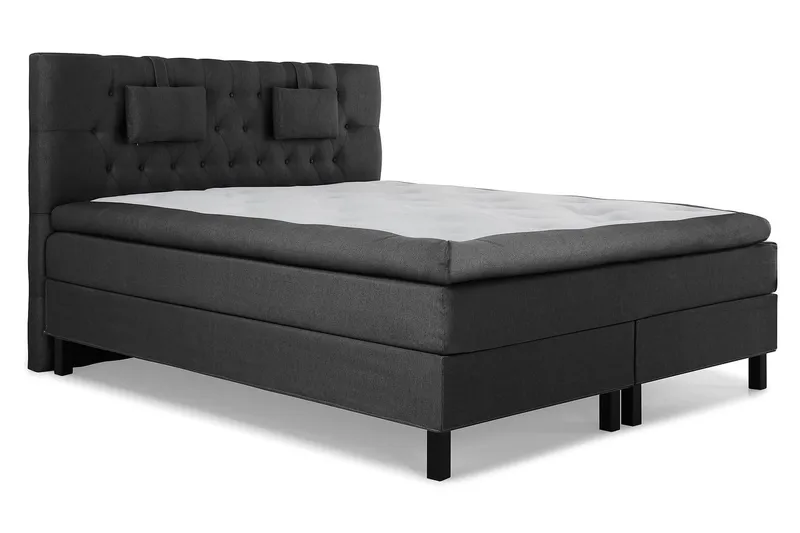 Lucky Komplett Sengpakke Kontinentalseng med Sengegavl 180x200 cm - Svart / Grå - Møbler - Senger - Kontinentalsenger
