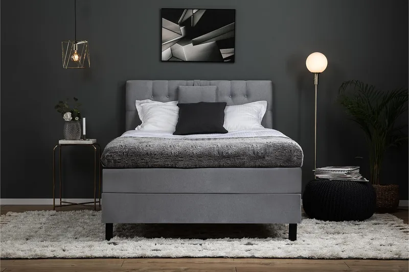 Lucky Komplett Sengpakke Polyeter Diamant Sengegavl 140x200 cm - Grå - Møbler - Senger - Kontinentalsenger