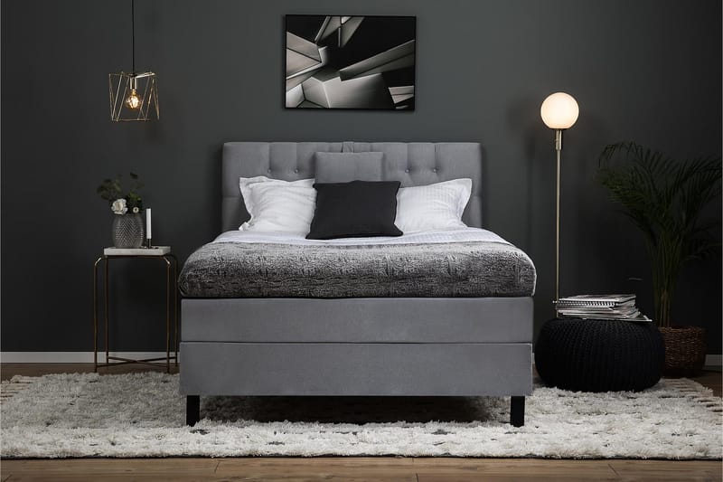 Lucky Komplett Sengpakke Polyeter Diamant Sengegavl 140x200 cm - Grå - Møbler - Senger - Kontinentalsenger