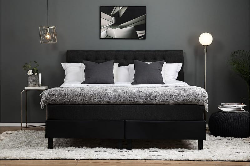 Lucky Kontinentalseng 160x200 Lateks - Svart/Grå/PU - Møbler - Senger - Kontinentalsenger