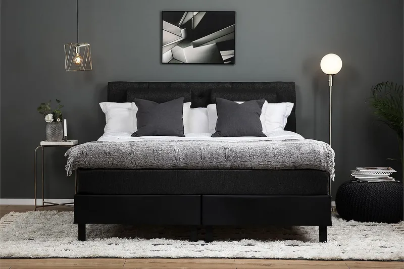 Lucky Kontinentalseng 160x200 Polyeter - Svart/Grå - Møbler - Senger - Kontinentalsenger