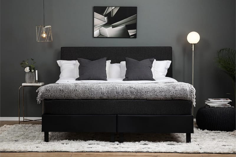 Lucky Kontinentalseng 180x200 Lateks - Svart/Grå/PU - Møbler - Senger - Kontinentalsenger