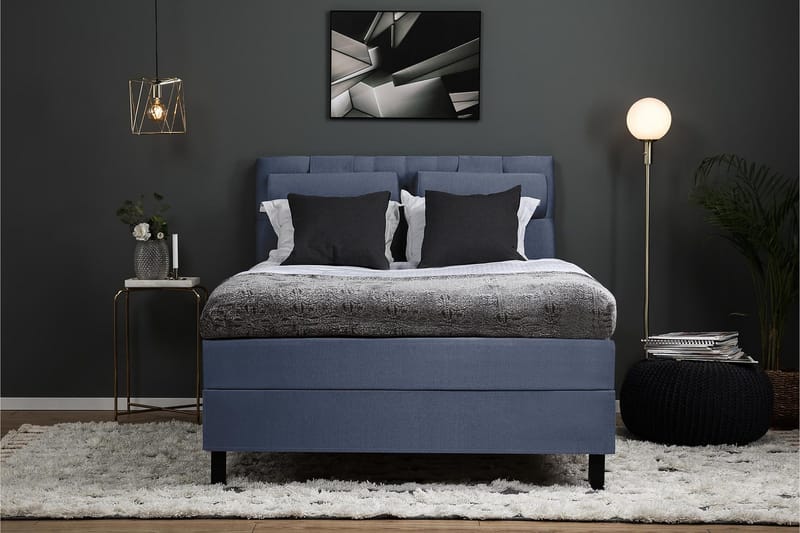 Lucky Sengepakke 140x200 Memory Diamant Sengegavl - Nakkepute Stor Mørkeblå - Møbler - Senger - Kontinentalsenger