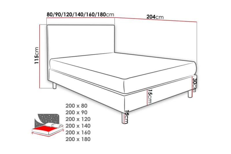 Lux Kontinentalseng 80x200 cm - Grå - Enkeltsenger - Kontinentalsenger