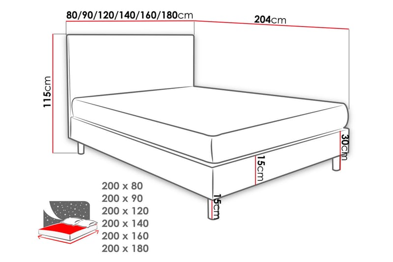 Lux Kontinentalseng 80x200 cm - Grå - Enkeltsenger - Kontinentalsenger