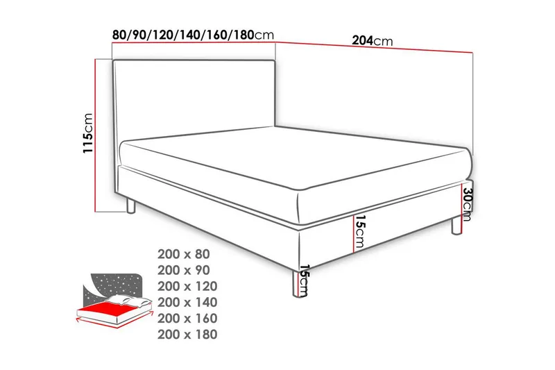 Lux Kontinentalseng 80x200 cm - Hvit - Møbler - Senger - Kontinentalsenger