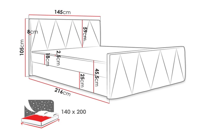 Milano Kontinentalseng 140x200 cm med Sengegavl - Rosa - Møbler - Senger - Kontinentalsenger