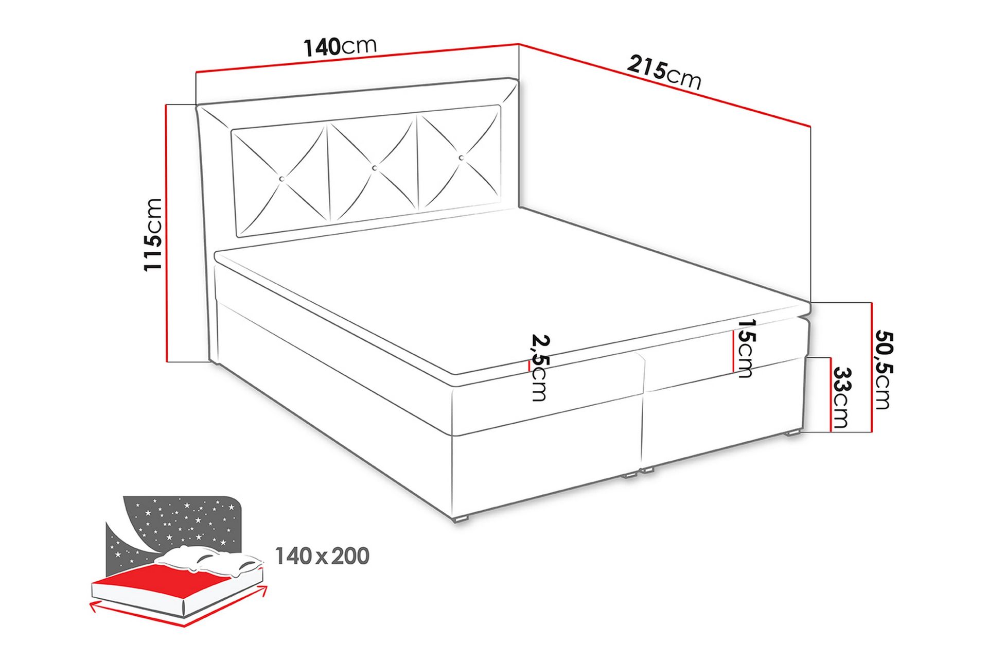 Moden Kontinentalseng 140x215 cm - Svart - Møbler - Senger - Kontinentalsenger