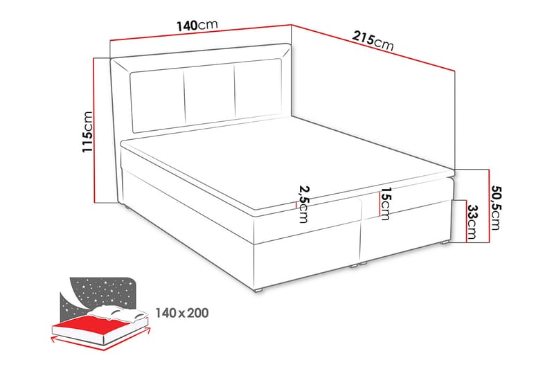 Moden Kontinentalseng 140x215 cm - Svart - Kontinentalsenger