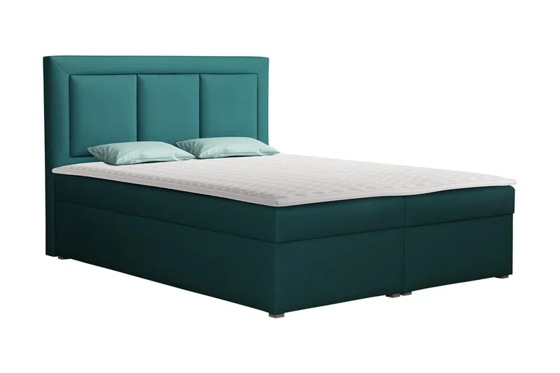 Moden Sengepakke – Kontinentalseng 140x215 cm i Stoff med Oppbevaring, Sengegavl + Overmadrass med Hardhetsgrad Myk, Turkis