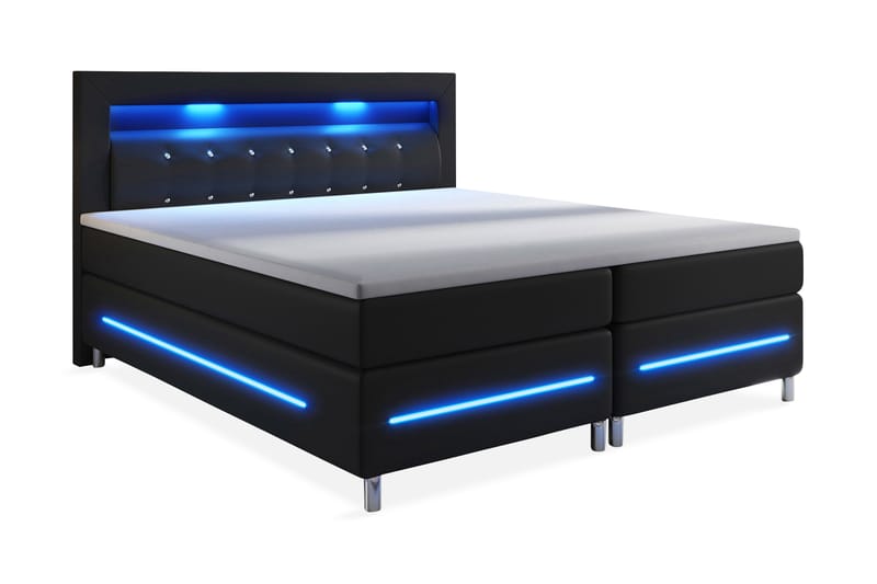 Modena Luksus Komplett Sengpakke Kontinental LED-belysning 180x200 cm - Svart - Møbler - Senger - Komplett sengepakke