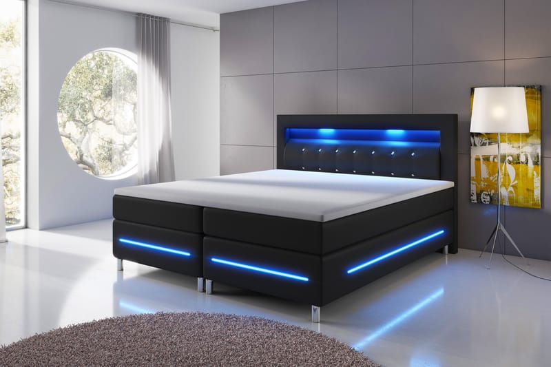 Modena Lyx Sengepakke 140x200 LED-belysning - Svart - Komplett sengepakke - Kontinentalsenger