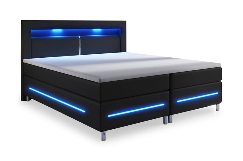 Modena Lyx Sengepakke 160x200 LED-belysning - Svart - Komplett sengepakke - Kontinentalsenger