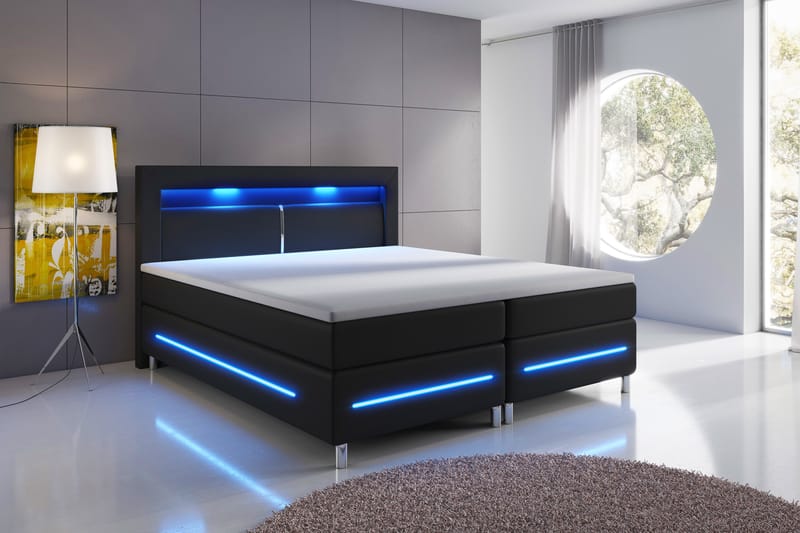 Modena Lyx Sengepakke 160x200 LED-belysning - Svart - Komplett sengepakke - Kontinentalsenger
