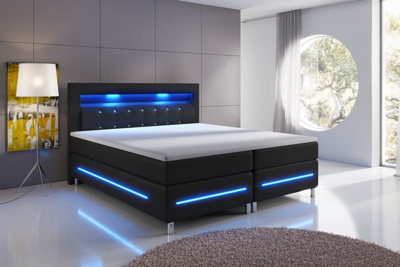 Modena Lyx Sengepakke 160x200 LED-belysning - Svart - Møbler - Senger - Komplett sengepakke